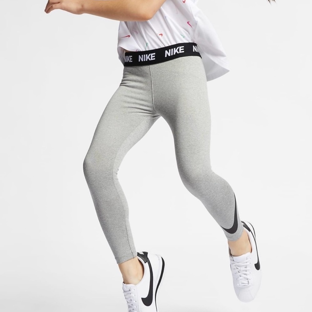 Nike Girls' Gray Heather Leggings with Black Waistband